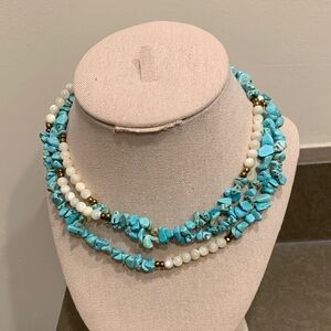 Turqoise Moonstone Necklace Gold Beads Extra Long 48” Vintage